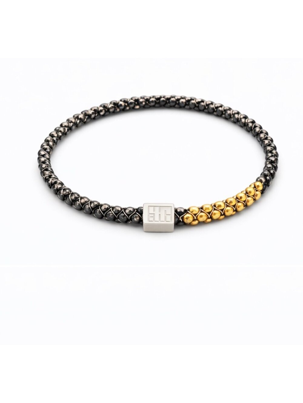 John Humphries Woven Beaded Bracelet – Black & Gold – XS